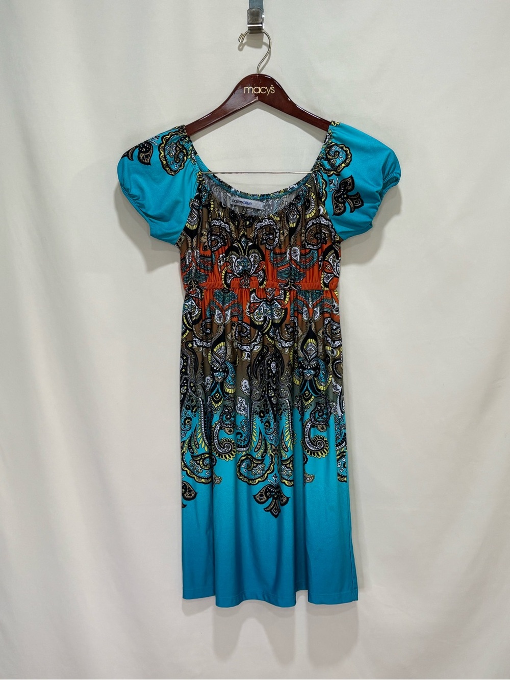 Bailey Blue Turquoise Paisley Mini Dress Women’s Medium Elastic Waist Boho